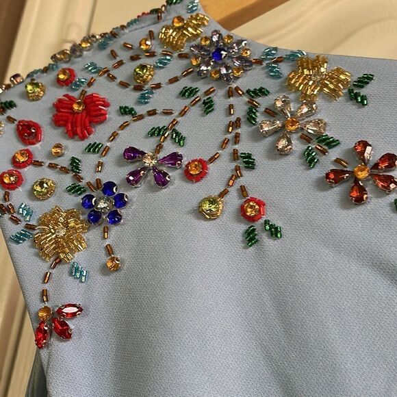 MAC Duggal Prom pageant Gown Crystals Floral Accented Baby Blue Aline Size 2 NEW - Picture 10 of 14